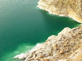Crystallized salt on the shores of Dead Sea